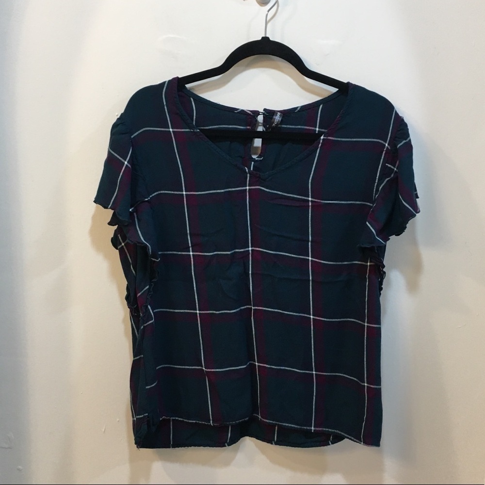Massini Green and Purple Plaid Top